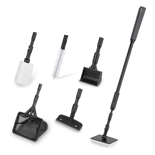 hygger 6-in-1 Aquarium Cleaning Tools, Multipurpose Fish Tank Cleaning Kit for 20-160 Gallon Tank with Telescopic Long Handle,6 Clean Heads - size: Medium