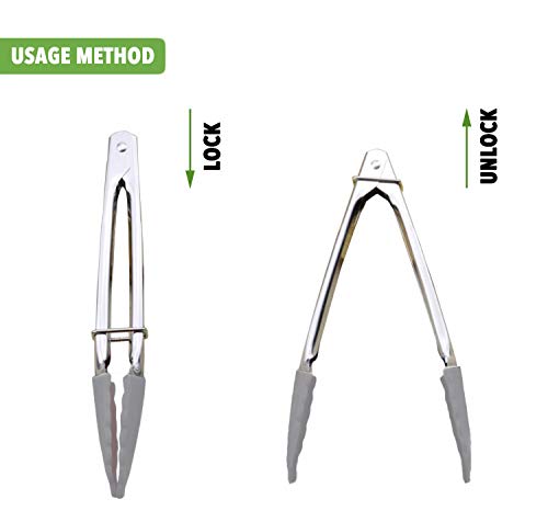 HINMAY 7-Inch Mini Tongs with Silicone Tips, Set of 3 (Black White Gray) | 7-Inch Small Serving Tongs - color: Black White Gray