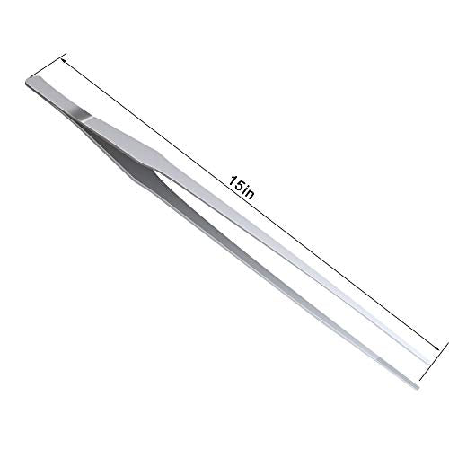 OIIKI Stainless Steel Polished Extra-Long 15 inch Tongs Tweezers, Silver | Long Tweezers with Precision Serrated Tips for Garden, Kitchen, Indoor & Outdoor - size: 15 inch Straight (1 PCS)