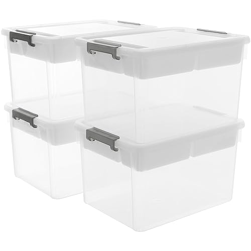Citylife 32QT 4Packs Clear Craft Organizers and Storage Box with Tray | Stackable Art Supply Organizer Storage Bins with Lids for Beads, Markers, Sewing, Tools, Clothes, Files, Office Supplies - size: 32 Qt- 4 Pack