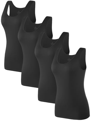 Air Curvey 4 Pack Tank Top for Women Basic Undershirt Tanks Sleeveless Casual Shirts Soft Seamless Layering Tops - color: 3-black Black Black Black, size: Small