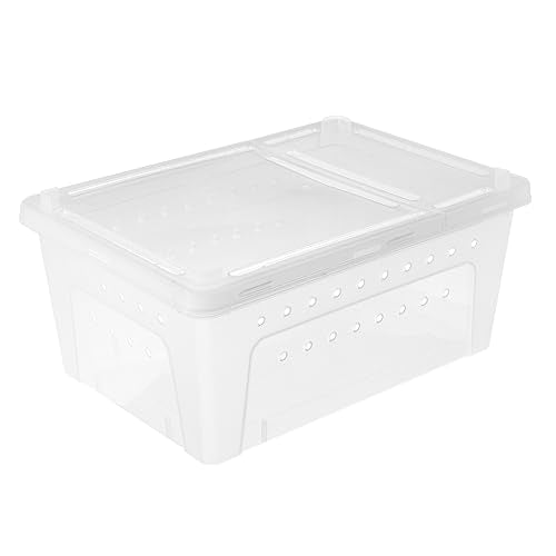 Toddmomy 1Pc Plastic Transparent Feeding Box for Reptiles Durable Container for Snakes Geckos Tortoises and Pets for Transport and Habitat White