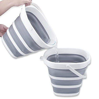 Collapsible Bucket 10L 2.6 Gallon Cleaning Bucket Mop Bucket Folding Foldable Portable Small Plastic Water Supplies for Outdoor Garden Camping Fishing Car Wash Space Saving Grey Square - color: Grey - 10l