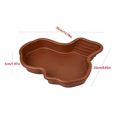 Extra Large Reptile Bathing Pool Reptile Feeding Dish Water Bowl with Ramp Aquarium Ornament for Gecko, Snake, Turtle, Bearded Dragon, Lizard Bath (Brown) - color: Brown
