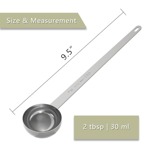 2PCS Extra Long Handle Coffee Scoop, 2Tbsp(30ml) Measuring Spoon | 9.5” Length, Food-Grade Stainless Steel, Accurate Measurement, Dishwasher-Safe, Engraved Marking, Coffee Ritual Essential - size: 2tbsp