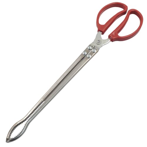 15 Inch Snake Feeding Tongs, Curved Tip, Red | Snake Enclosure Accessories, Long Tweezers, Stainless Steel, Non-Slip Handle, For Reptile, Aquarium, Fish Tank - size: 14.6In