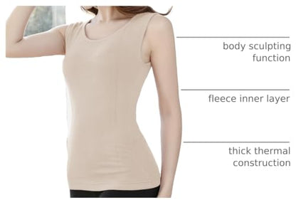 Womens Cotton Thermal Fleece Lined Underwear Tops Cami Tank Top Warm Base Layer Vest - color: Z-khaki&khaki, size: L / (Fit 120~145 lb)