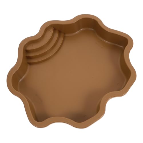 Reptile Water Bowl for Soaking and Feeding, Large Capacity Turtle Bathing Pool Dish, Brown-Yellow Textured Plastic Terrarium Bowl for Outdoor and Indoor Use