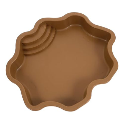 Reptile Water Bowl for Soaking and Feeding, Large Capacity Turtle Bathing Pool Dish, Brown-Yellow Textured Plastic Terrarium Bowl for Outdoor and Indoor Use