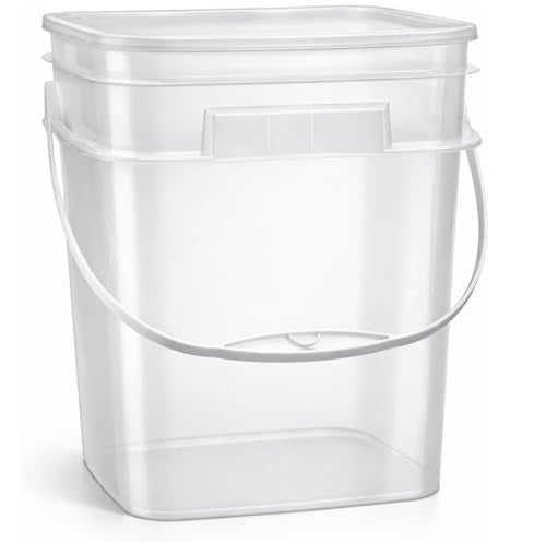 4 Gallon Square Food Grade Bucket Pail with Plastic Handles and Lid (Pack of 3) Made in USA containers (4G SQ Clear - Green lids) - color: 4g Sq Clear - Green Lids