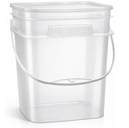 4 Gallon Square Food Grade Bucket Pail with Plastic Handles and Lid (Pack of 3) Made in USA containers (4G SQ Clear - Green lids) - color: 4g Sq Clear - Green Lids