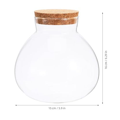 Glass Terrarium Bottle with Cork Lid: Round Borosilicate Jar for DIY Microlandscape - Clear Plant Display Container Moss Holder Tabletop Storage Canister