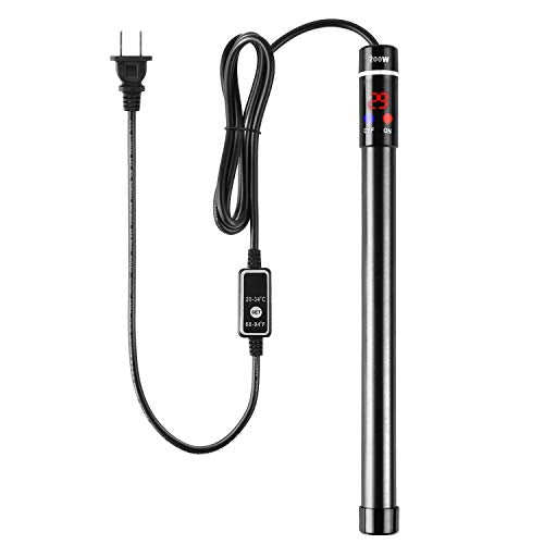 MQ Titanium Alloy 200W Aquarium Heater for Salt and Fresh Water, Digital LED Display Submersible Heater with External Thermostat Controller, for Fish Tank 25-40Gallon - size: 200W for 25-40 Gallon Tank