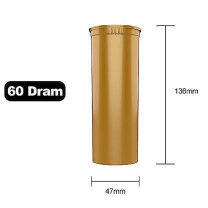60 Dram CR Plastic Packaging Pop Top Containers - Child Resistant Travel Holder Vial Bottles - 75 qty (Gold) - color: Gold