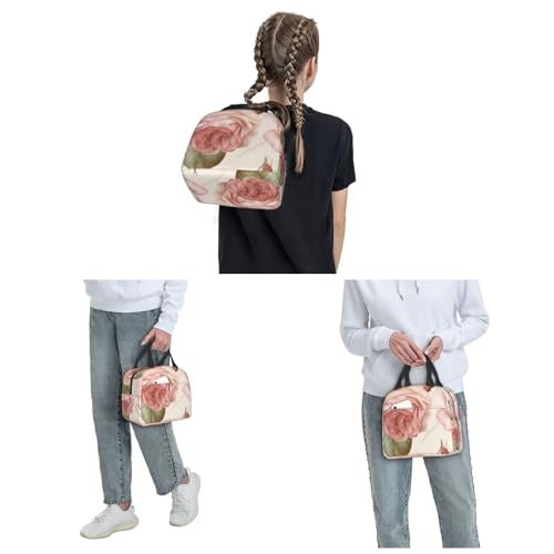 Insulated Lunch Bag Beauty Pink Roses Lunch Box for Women Men Reusable Leakproof Lunch Cooler Bag for Office Picnic - color: Beauty Pink Roses