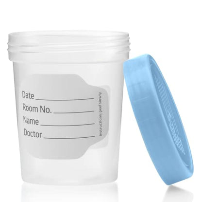 Vakly Sterile 4 oz Specimen Cups with Leak-Proof Lids for Lab Testing, 5 PK | Individually bagged, clear polypropylene, graduated volume markings, urine, stool and specimen collection with ID label