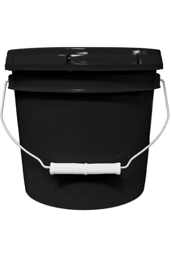 1-Gallon Bucket with Airtight Lid – Made in USA, Food Grade BPA Free Plastic, Heavy Duty Multi-Use, Metal Handle with Grip, Stackable Storage – Black, 1 Pack - color: Black, size: 1
