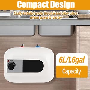 Mini-Tank Electric Water Heater, 110V 1500W 6L/1.6 Gallons Kitchen Instant Hot Water Heater,IPx4 Waterproof Level for Trailer Bathroom Kitchen Under Sink Counter Cupboard