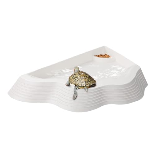 Reptile Pool Anti-Slip Tortoise Water Bowl with Ramp | Reptile Soaking Tray Bath Pool Basins for Gecko Snake Bearded Dragon