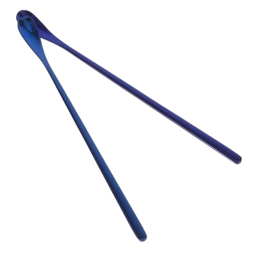 2pcs Reptile Food Spoon Stainless Steel Small Reptile Water Feeder Tortoise Food Scoop - color: Blue