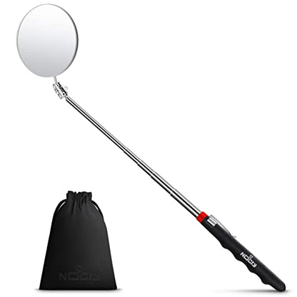 NoCry Heavy Duty Telescoping Inspection Mirror — 3.23 Inch Round Mirror on a Stick; 2-in-1 Storage Pouch; Extendable Mirror up to 30in; Non-Slip Handle; 360° Inspection Mirror Telescoping Swivel Head - style: Telescoping Inspection Mirror