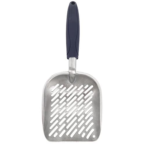 Non-Stick Metal Cat Litter Scoop with Long Handle, Solid Aluminum Alloy Deep Shovel, Kitten Pooper Lifter Scoop with Hole, Durable Kitty Litter Box Scooper Poop Sifter (Dark)
