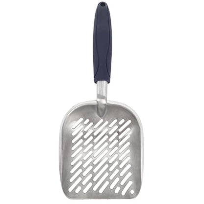 Non-Stick Metal Cat Litter Scoop with Long Handle, Solid Aluminum Alloy Deep Shovel, Kitten Pooper Lifter Scoop with Hole, Durable Kitty Litter Box Scooper Poop Sifter (Dark)