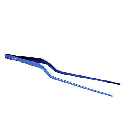 O'Creme 8 Inch Blue Stainless Steel Precision Kitchen Culinary Offset Tweezer Tongs - color: Blue, size: 8" Offset