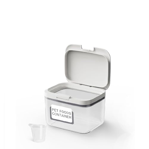 5 lb Airtight Dog Food Storage Container with Scoop, White | Airtight pop-lock lid with measuring cup; clear BPA-free bin stores dry dog or cat food, treats, rice, or flour. - color: (D980)-2.8L