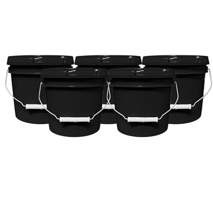 1-Gallon Bucket with Airtight Lid – Made in USA, Food Grade BPA Free Plastic, Heavy Duty Multi-Use, Metal Handle with Grip, Stackable Storage – Black, 5 Pack - color: Black, size: 5