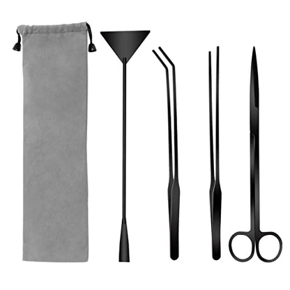 Catcan 4 in 1 Quarium Aquascape Tools Kits, Fish Tank Plant Tools Tweezers | Anti-Rust Stainless Steel, Aquatic Plant Aquascaping Tweezers, Scissors, Spatula for Aquarium Tank Cleaning - color: Black
