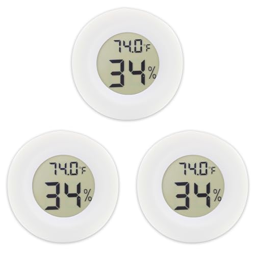 Digital Mini Thermometer Round Hygrometer, 3-Pack, LCD Display, Indoor Temperature Humidity Meter for Greenhouse, Fridge(White)