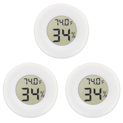 Digital Mini Thermometer Round Hygrometer, 3-Pack, LCD Display, Indoor Temperature Humidity Meter for Greenhouse, Fridge(White)