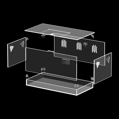 Acrylic Tarantula Enclosure, Reptile Terrarium Breeding Tank w/Temperature Hygrometer,Habitat Reptiles Feeding Box Isopod Terrarium Cage for Insect Lizard Home Office (Reptile-Tank-L(Tray)) - size: Reptile-Tank-L(Tray)