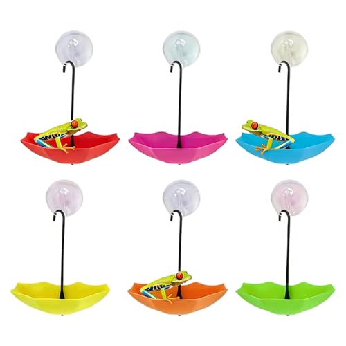 6-Pack Reptile Terrarium Decorations - Umbrella Shaped Frog Habitats with Suction Cups, Creative Climbing Platform & Feeding Dish for Tree Frog, Toad, Tadpole, Aquatic Pets