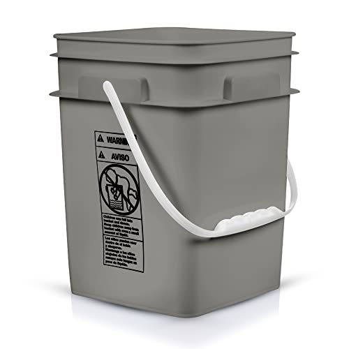 4 Gallon Square Food Grade Bucket Pail with Plastic Handles and Lid (Pack of 3) Made in USA containers (Gray) - color: Gray