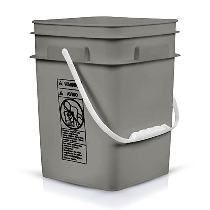 4 Gallon Square Food Grade Bucket Pail with Plastic Handles and Lid (Pack of 3) Made in USA containers (Gray) - color: Gray