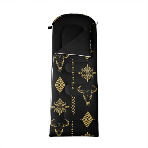 Erosebridal Sugar Skull Kids Sleeping Bag Southwestern Aztec Western Camping Blanket for Hiking Travel Hunting Sleep Bag - color: Black Yellow Gold 13