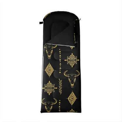 Erosebridal Sugar Skull Kids Sleeping Bag Southwestern Aztec Western Camping Blanket for Hiking Travel Hunting Sleep Bag - color: Black Yellow Gold 13