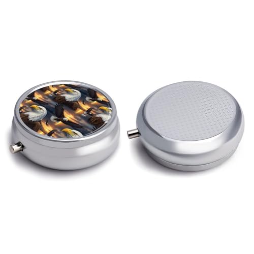 Travel Pill Container, Eagle Round Metal Organizer, 3-Section Case for Medicine, Pocket Purse Dispenser for Business Travel - color: Style (607)