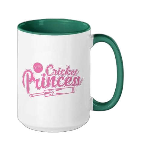 Cricket Princess Ball Sport Hobby Team Ceramic Mug, Dark Green/White, 15oz - color: Dark Green/White, size: 15 Ounces