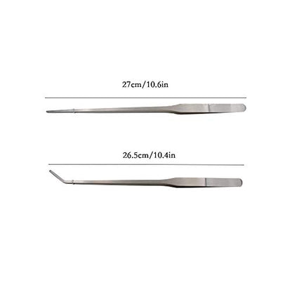 LGEGE 2pcs Long Handle Stainless Steel Straight and Curved Tweezers Nippers for Garden, Kitchen, Indoors and Outdoors
