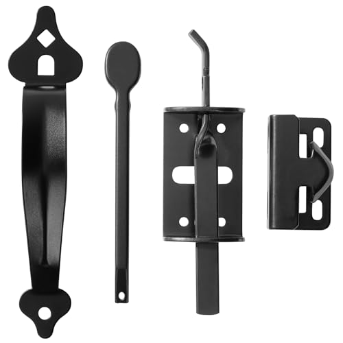 Thumb Latch, Cast Iron Gate Latch Set, Black | Decorative cast iron thumb latch set with handle for wooden gates, fences, barns and sheds; black outdoor gate hardware. - size: Thumb