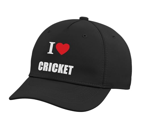 I Love Cricket Bowling Batting Keeper Watching Playing Adjustable Baseball Hat - color: Black