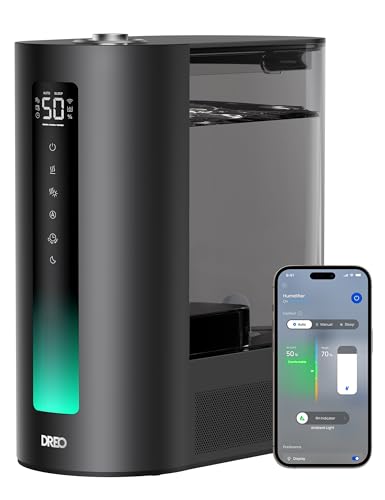 DREO 6L Smart Humidifiers for Bedroom, Warm & Cool Mist for Large Room | 60-Hour Quiet Runtime, 500ML/H Output, Smart Humidity Sensor, Indicator Light, App Control, Works with Alexa & Google, Black - color: Black