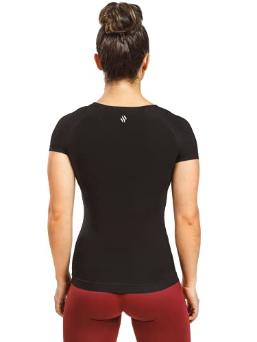 Sweat Shaper Women's Athletic Tee, Short Sleeve High-Performance Compression T-Shirt, Performance Baselayer Workout Shirt - size: Large