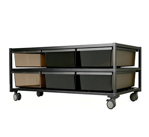 Stackable Reptile Breeding Rack, 2-Tier Reptile Terrarium with Aluminum Frame & Ventilated PET Tubs, Reptile Enclosure for Hatchling Gecko, Juvenile Bearded Dragon, Small Snake
