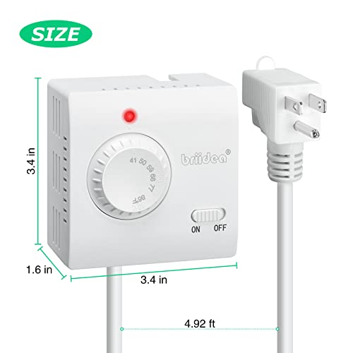 Adjustable Thermostat, Briidea Plug in Heating & Cooling Thermostat with LED Indicator, Compatible with Space Heater, Window Air Conditioners, Fans, Ideal for Household, Reptile, Greenhouse - color: White