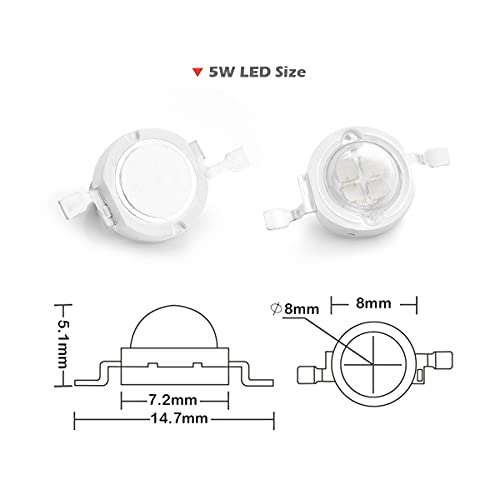 CHANZON 10 pcs High Power Led Chip 5W Royal Blue Plant Grow Light | (440nm - 450nm / 600mA - 700mA / DC 6V - 7V / 5 Watt) SMD COB Emitter Diode Components for DIY Hydroponic Aquarium Growing - color: J) Royal Blue (440nm)