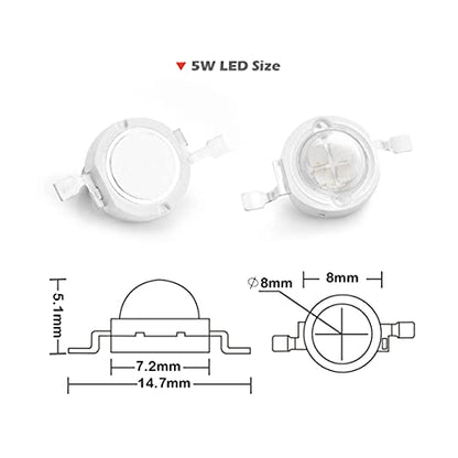 CHANZON 10 pcs High Power Led Chip 5W Royal Blue Plant Grow Light | (440nm - 450nm / 600mA - 700mA / DC 6V - 7V / 5 Watt) SMD COB Emitter Diode Components for DIY Hydroponic Aquarium Growing - color: J) Royal Blue (440nm)
